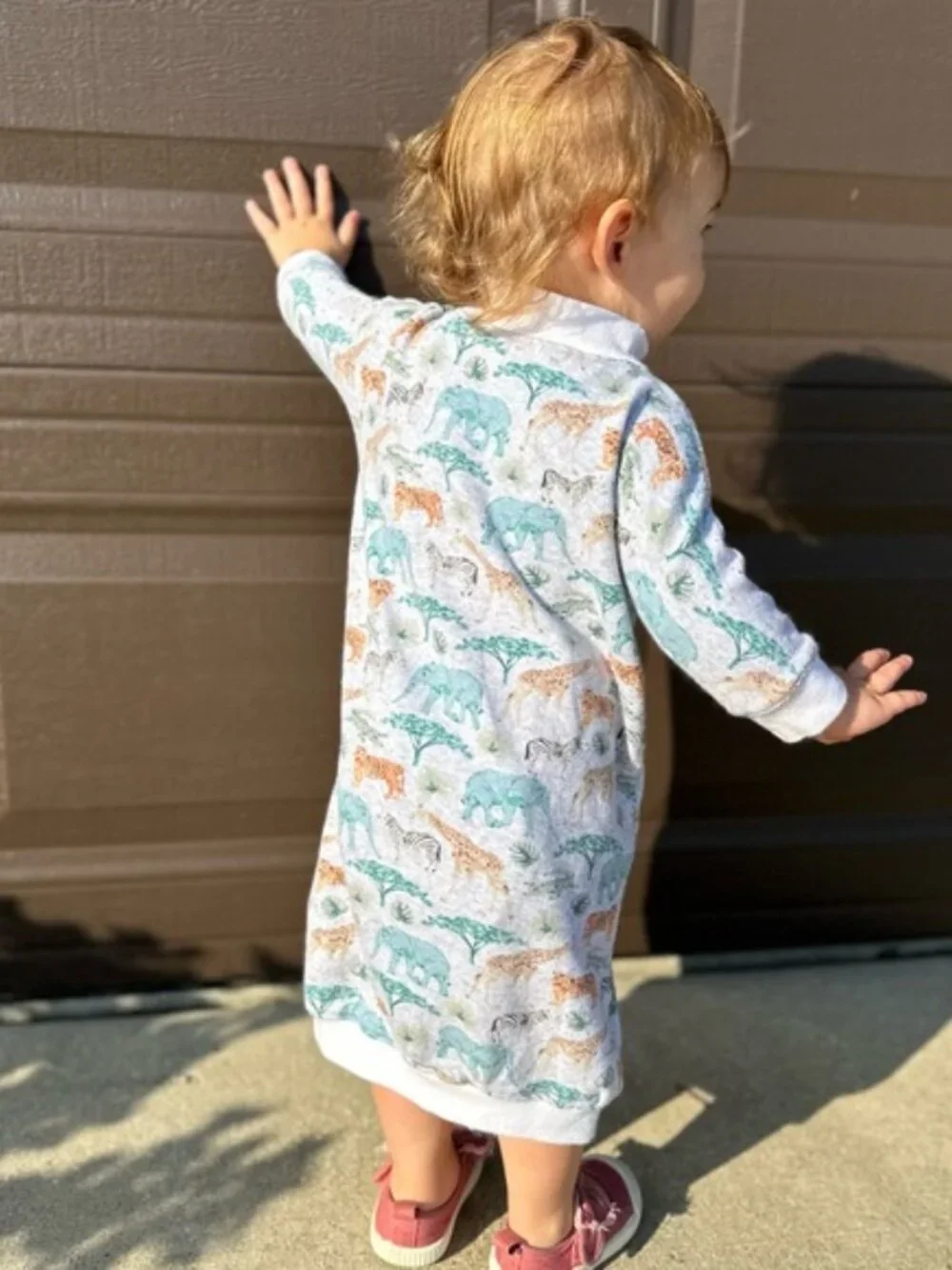 Boutique | Grey & Safari Print Oversized Sweater Dress | Size 12-18 Months